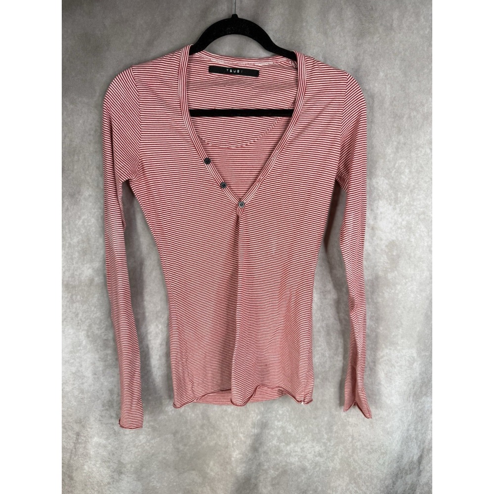 Ksubi Tsubi Vintage Y2K Long Sleeve Henley Striped Tee In Red Women's Size XS